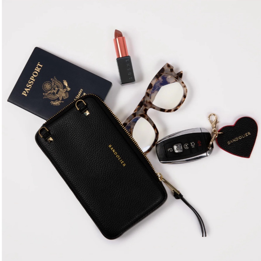 Bandolier Expanded Pouch Pebble Leather Expanded Zip Pouch In Black/Gold
